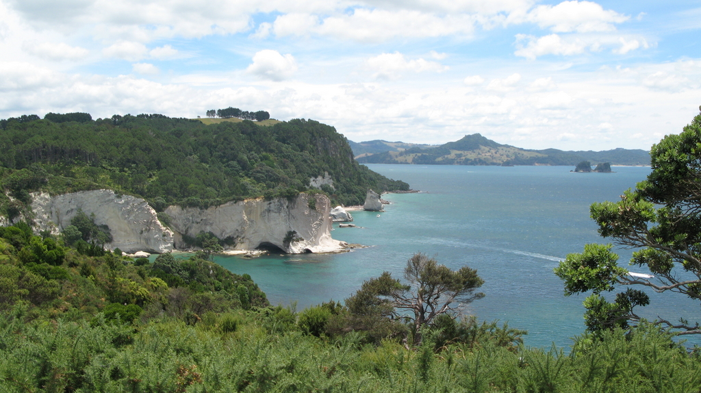 Looking down on Cathedral Cove, next is Prawn Pratiwi